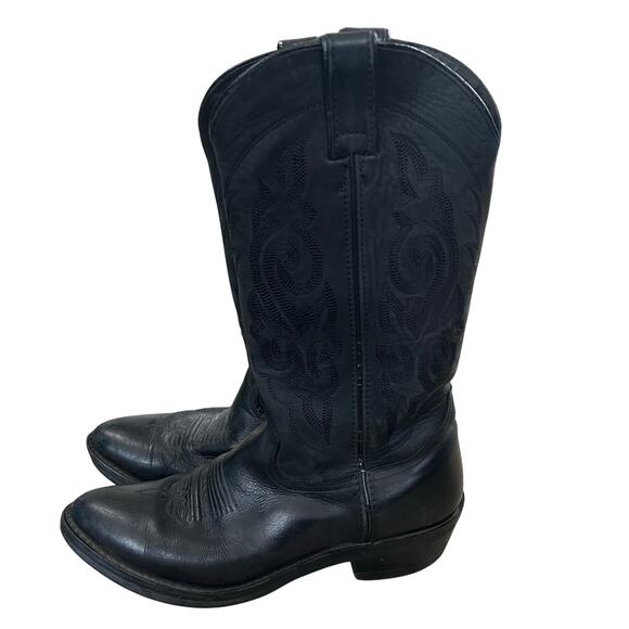 Double H Mens Cowboy Boots Size 9.5B Black Leather Pointed Toe Western - Picture 13 of 15